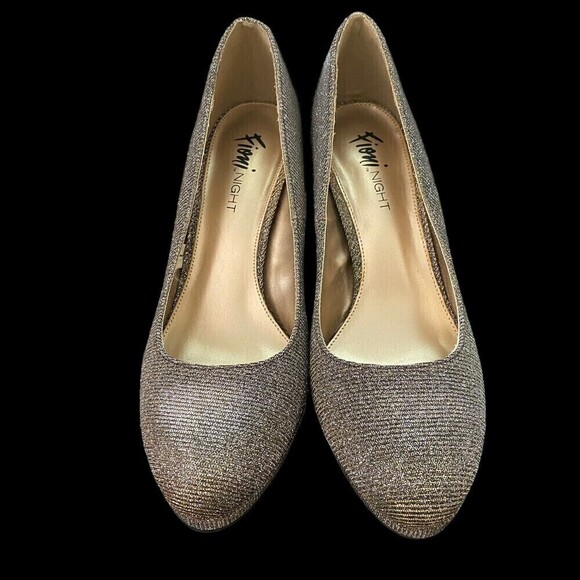 Fioni Night Prom Shoes Adult Size 8 B Gold Stardust Platform Pumps Womens - Picture 3 of 6